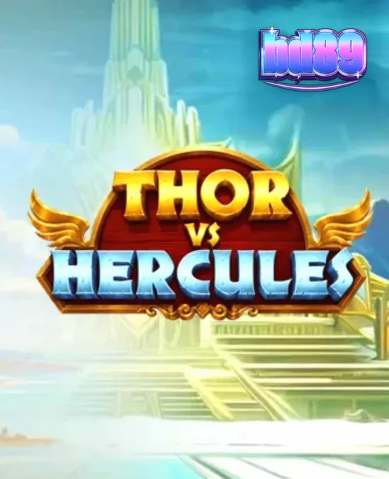 Thor vs Hercules স্লট গেমের একটি দৃশ্য যেখানে থর এবং হারকিউলিস মুখোমুখি দাঁড়িয়ে আছে